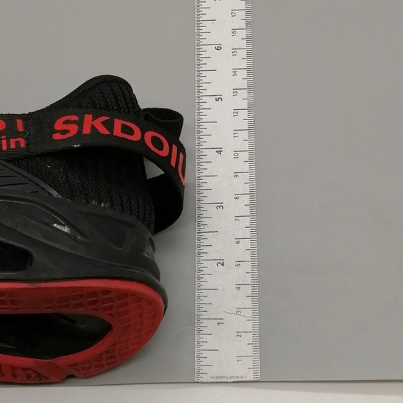 Skdoiul Mens Sneaker Black w/Red Lettering Lace Up Round Toe Flat Heel EUR 42.5 - Picture 7 of 9